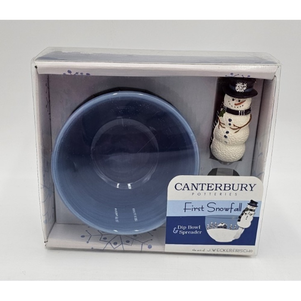 Canterbury Stoneware First Snowfall Dip Bowl & Spreader Blue  Snowman Winter